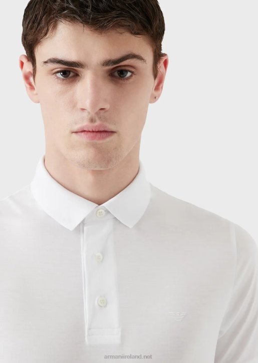 Men 086V1566 Tencel-Blend Jersey Polo Shirt With Micro Eagle Armani White