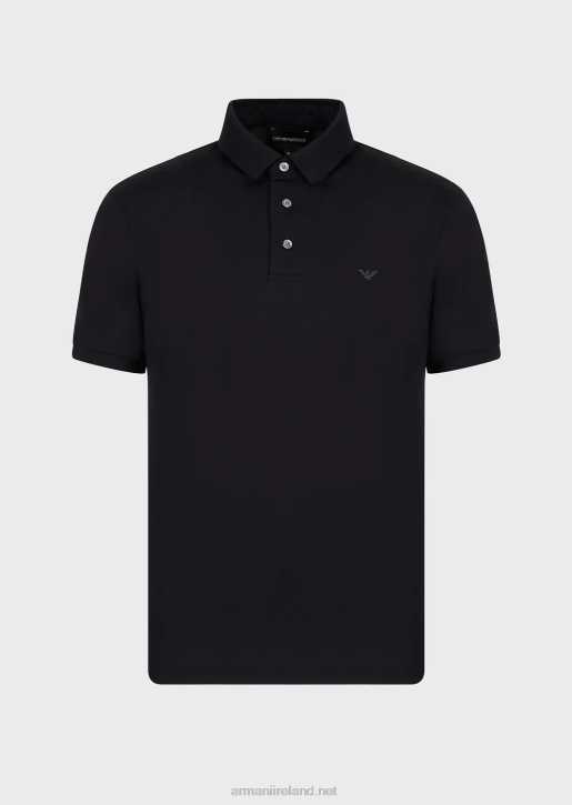 Men 086V1567 Tencel-Blend Jersey Polo Shirt With Micro Eagle Armani Navy Blue