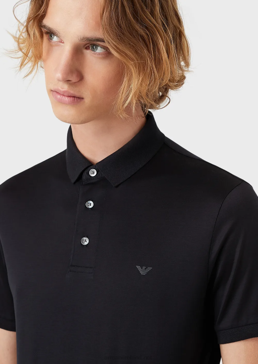 Men 086V1567 Tencel-Blend Jersey Polo Shirt With Micro Eagle Armani Navy Blue