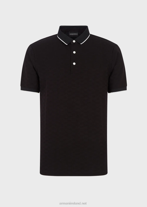 Men 086V1568 Mercerised Jersey Polo Shirt With All-Over Jacquard Eagle Armani Black