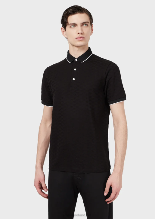 Men 086V1568 Mercerised Jersey Polo Shirt With All-Over Jacquard Eagle Armani Black