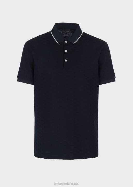 Men 086V1569 Mercerised Jersey Polo Shirt With All-Over Jacquard Eagle Armani Navy Blue