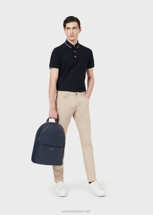 Men 086V1569 Mercerised Jersey Polo Shirt With All-Over Jacquard Eagle Armani Navy Blue
