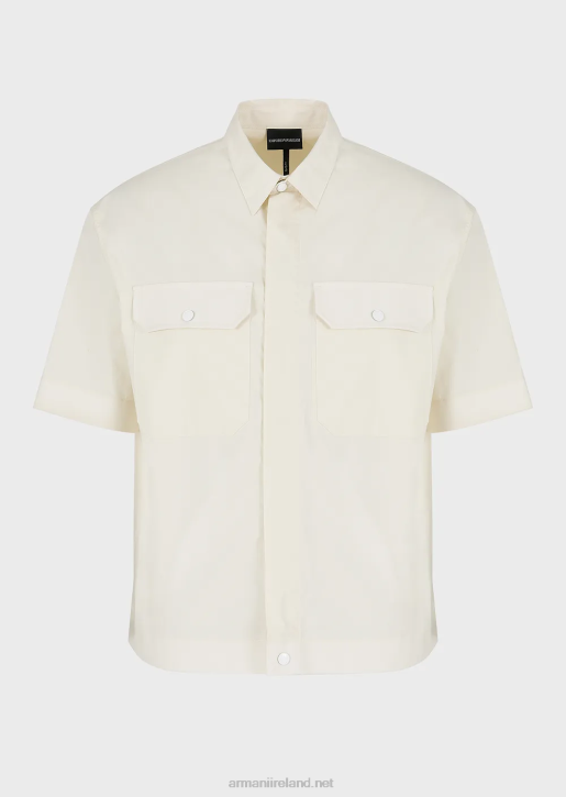Men 086V1059 Pima Poplin Short-Sleeved Shirt With Pockets Armani Beige