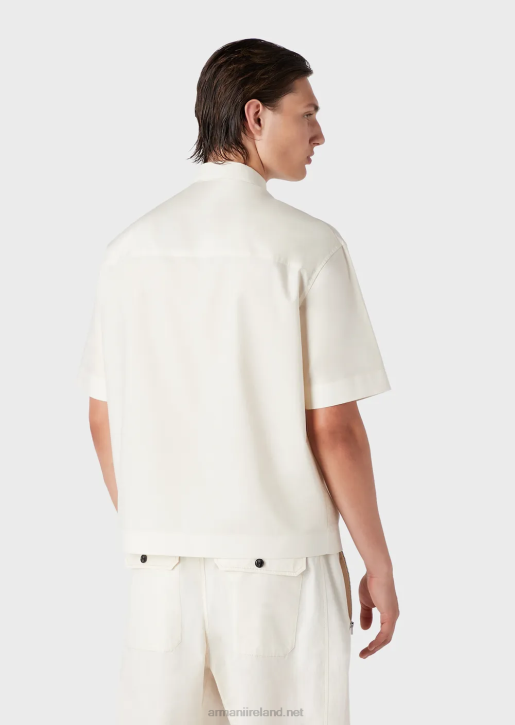Men 086V1059 Pima Poplin Short-Sleeved Shirt With Pockets Armani Beige