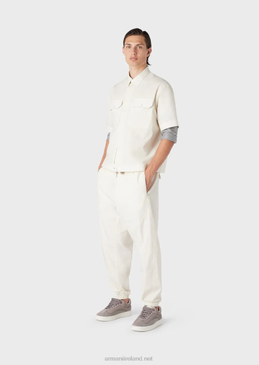 Men 086V1059 Pima Poplin Short-Sleeved Shirt With Pockets Armani Beige