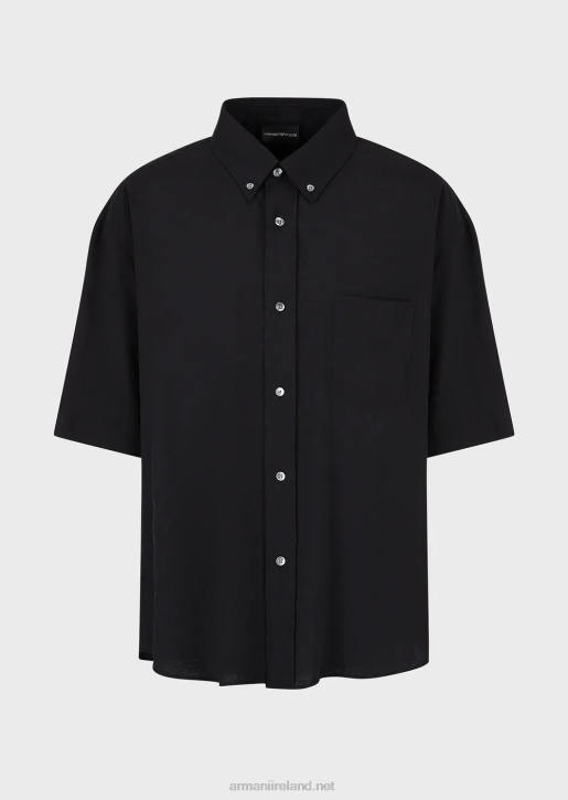 Men 086V1060 Short-Sleeved Button-Down Shirt In Peachskin Modal Armani Black