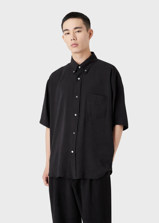 Men 086V1060 Short-Sleeved Button-Down Shirt In Peachskin Modal Armani Black
