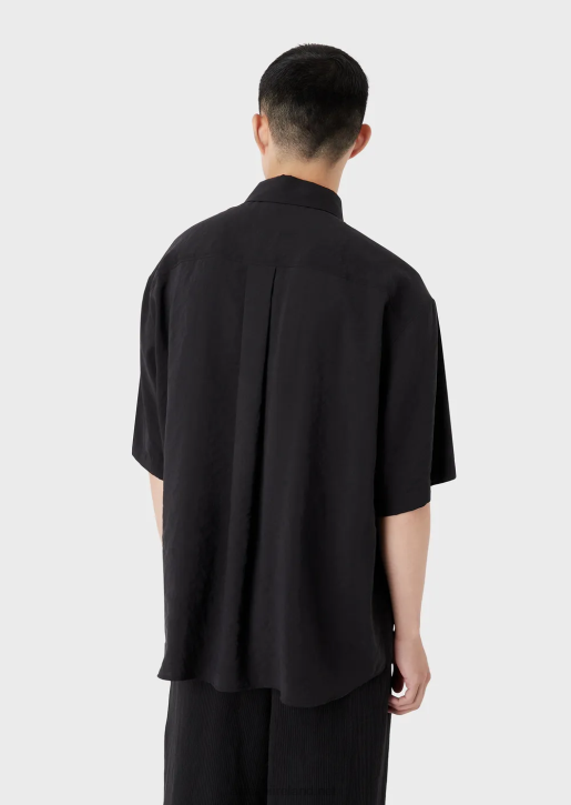 Men 086V1060 Short-Sleeved Button-Down Shirt In Peachskin Modal Armani Black