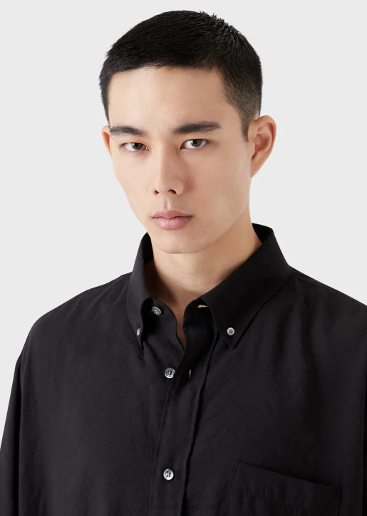 Men 086V1060 Short-Sleeved Button-Down Shirt In Peachskin Modal Armani Black