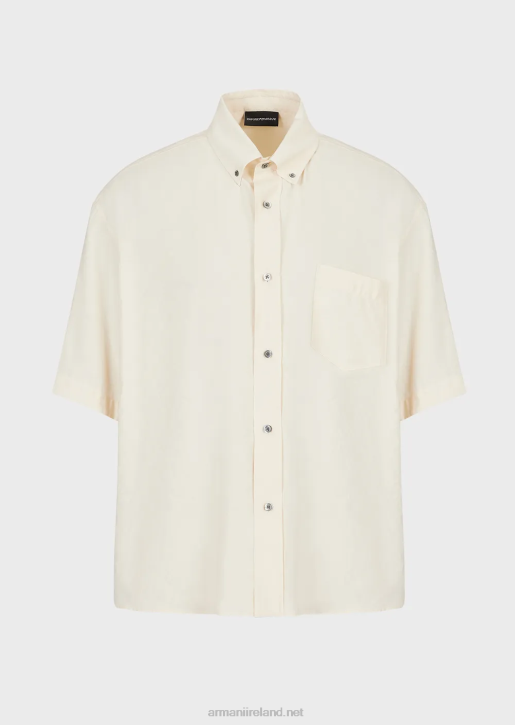 Men 086V1061 Short-Sleeved Button-Down Shirt In Peachskin Modal Armani White