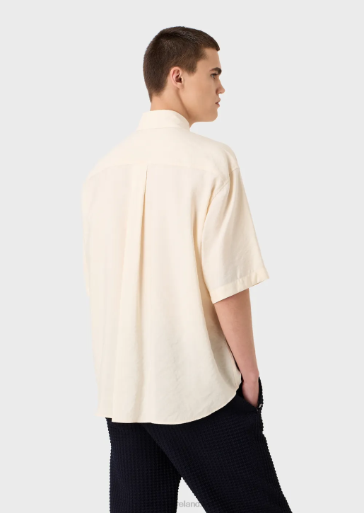 Men 086V1061 Short-Sleeved Button-Down Shirt In Peachskin Modal Armani White
