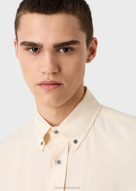 Men 086V1061 Short-Sleeved Button-Down Shirt In Peachskin Modal Armani White