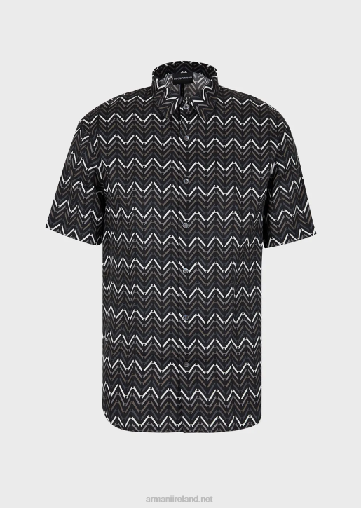 Men 086V1062 Lyocell Short-Sleeved Shirt With All-Over Pattern Armani Pattern
