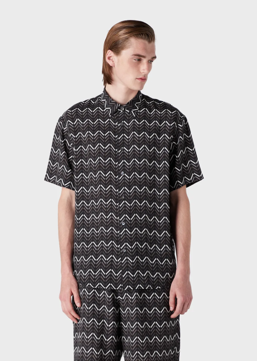 Men 086V1062 Lyocell Short-Sleeved Shirt With All-Over Pattern Armani Pattern