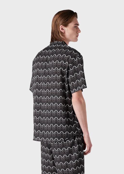 Men 086V1062 Lyocell Short-Sleeved Shirt With All-Over Pattern Armani Pattern