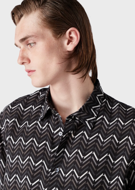 Men 086V1062 Lyocell Short-Sleeved Shirt With All-Over Pattern Armani Pattern