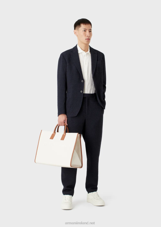 Men 086V1064 Garment-Dyed Linen Short-Sleeved Shirt With French Collar Armani White