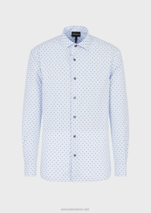 Men 086V1070 Fil Coupe Cotton Shirt With Jacquard Micro Eagle Armani Azure