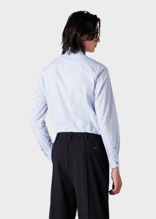 Men 086V1070 Fil Coupe Cotton Shirt With Jacquard Micro Eagle Armani Azure