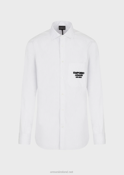 Men 086V1071 Shirt With Emporio Armani Milano Logo In Embossed Fabric On The PocketAzure
