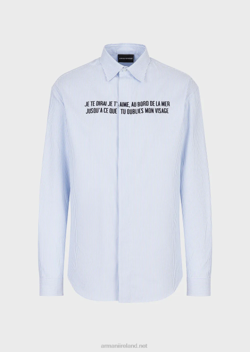 Men 086V1072 Oxford Cotton Shirt With Je Te Dirai Je T'Aime Embroidery Armani Azure