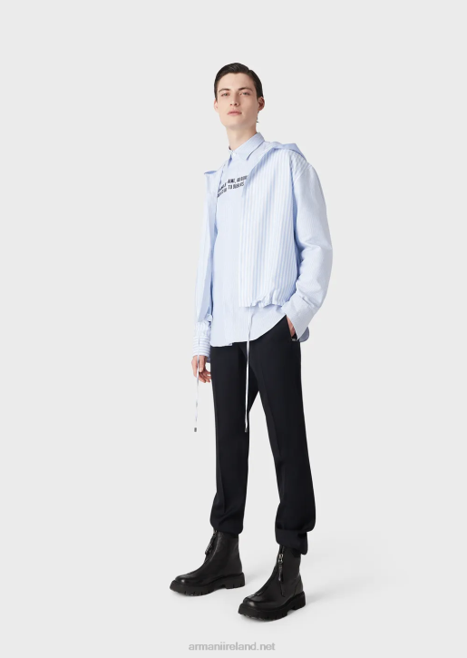Men 086V1072 Oxford Cotton Shirt With Je Te Dirai Je T'Aime Embroidery Armani Azure