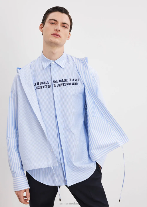 Men 086V1072 Oxford Cotton Shirt With Je Te Dirai Je T'Aime Embroidery Armani Azure