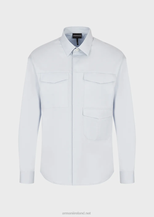Men 086V1073 Lightweight Lyocell-Blend Satin Shirt With Pockets Armani Azure