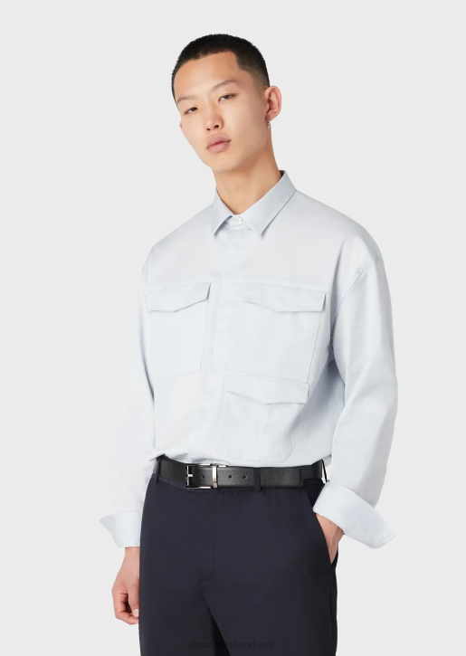 Men 086V1073 Lightweight Lyocell-Blend Satin Shirt With Pockets Armani Azure