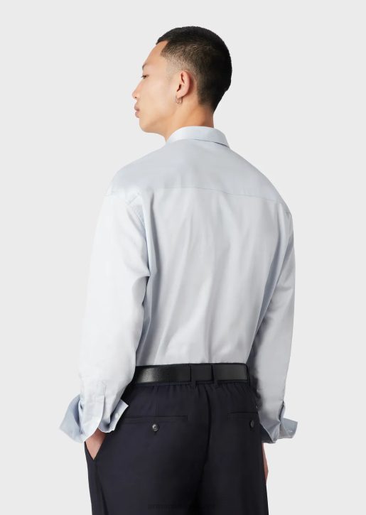 Men 086V1073 Lightweight Lyocell-Blend Satin Shirt With Pockets Armani Azure