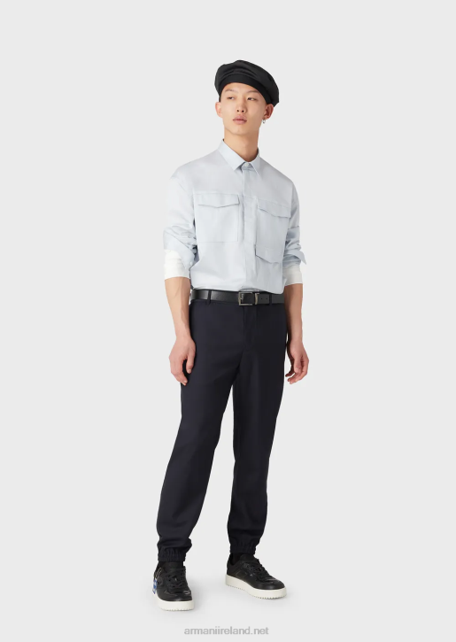 Men 086V1073 Lightweight Lyocell-Blend Satin Shirt With Pockets Armani Azure