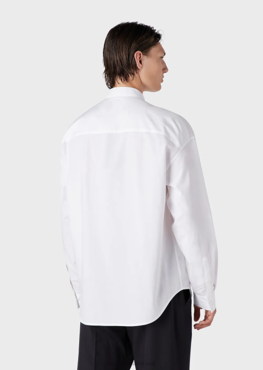 Men 086V1074 Pima Poplin Guru-Collar Shirt With Pockets Armani White