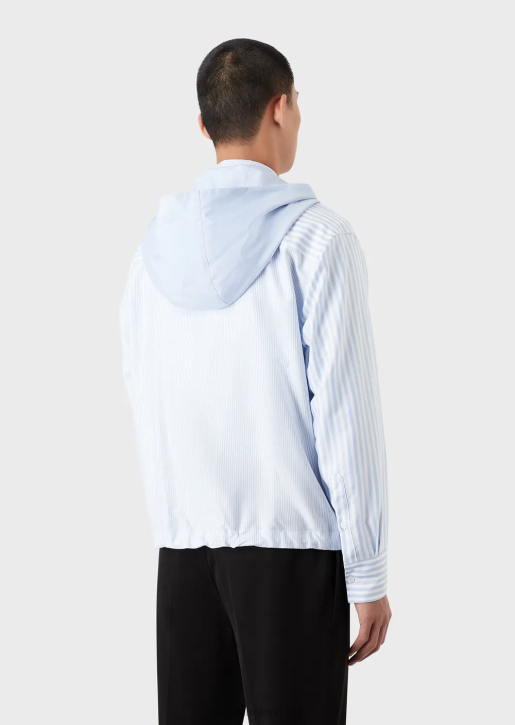 Men 086V1075 Striped Oxford Cotton Hooded Shirt Armani