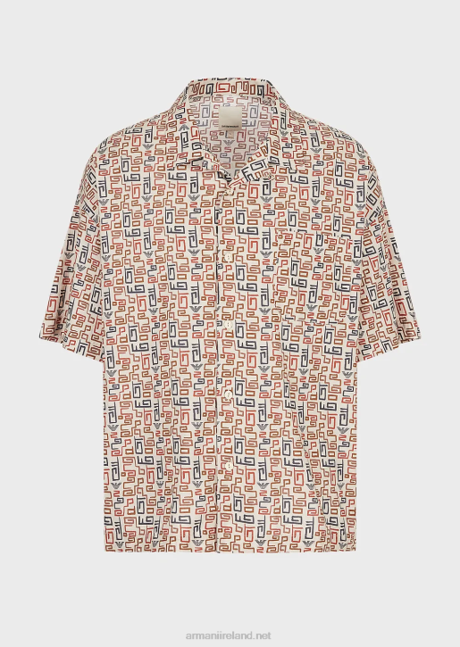Men 086V1077 Sustainable Collection Organic-Muslin Short-Sleeved Shirt With All-Over Print Armani Beige