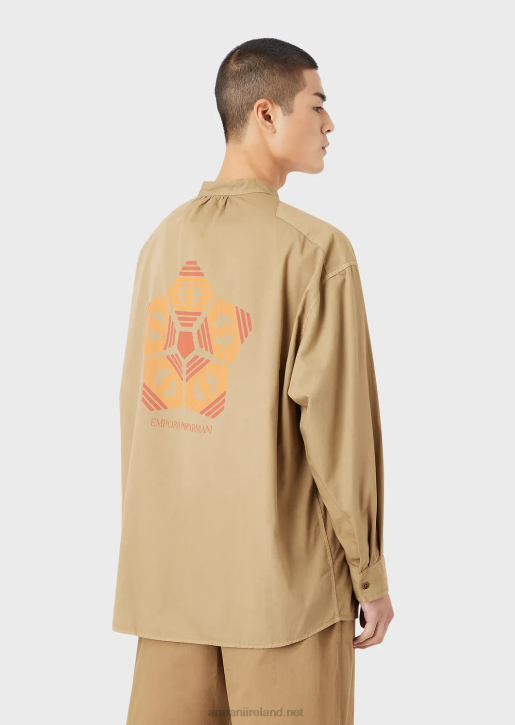 Men 086V1078 Sustainable Collection Garment-Dyed, Organic-Muslin Shirt With A Guru Collar Armani Brown