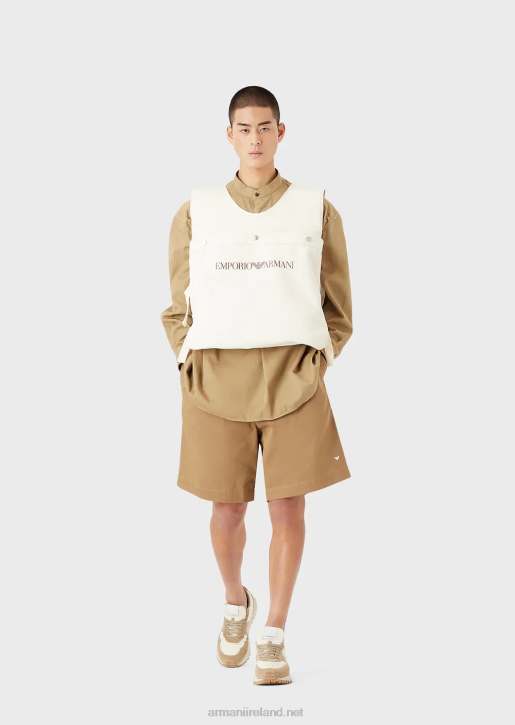 Men 086V1078 Sustainable Collection Garment-Dyed, Organic-Muslin Shirt With A Guru Collar Armani Brown