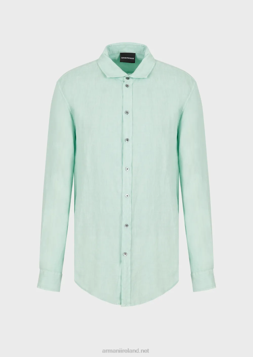Men 086V1080 Garment-Dyed Linen Shirt With French Collar Armani Water