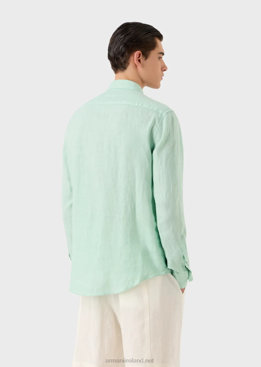 Men 086V1080 Garment-Dyed Linen Shirt With French Collar Armani Water
