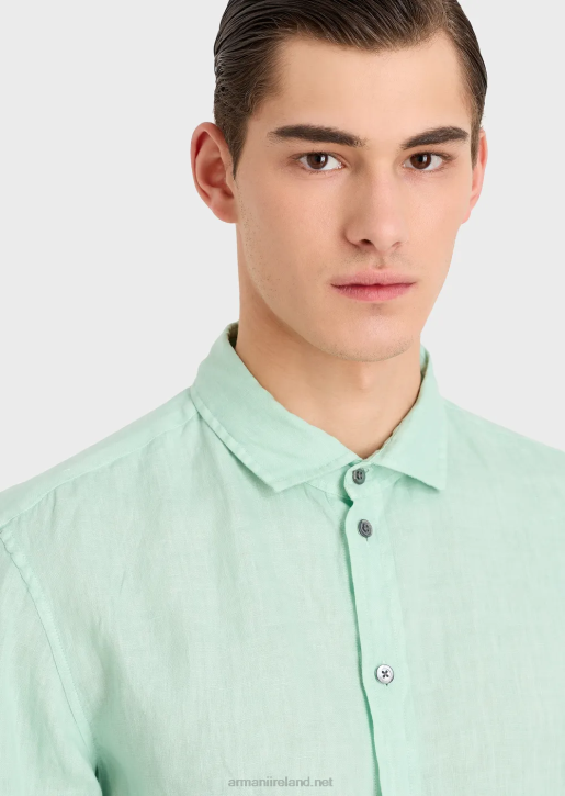 Men 086V1080 Garment-Dyed Linen Shirt With French Collar Armani Water