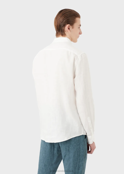 Men 086V1081 Garment-Dyed Linen Shirt With French Collar Armani White