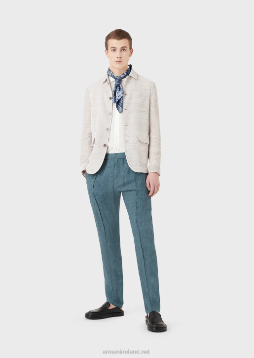 Men 086V1081 Garment-Dyed Linen Shirt With French Collar Armani White