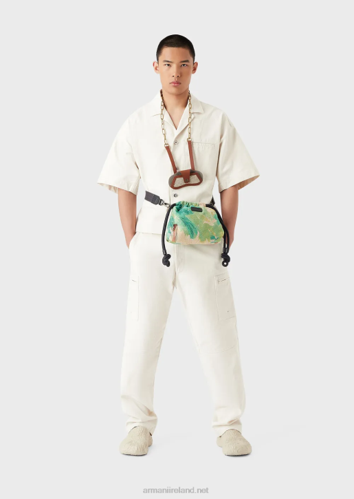 Men 086V1085 Short-Sleeved Denim Blouson With L'Amour Embroidery Armani Milky White