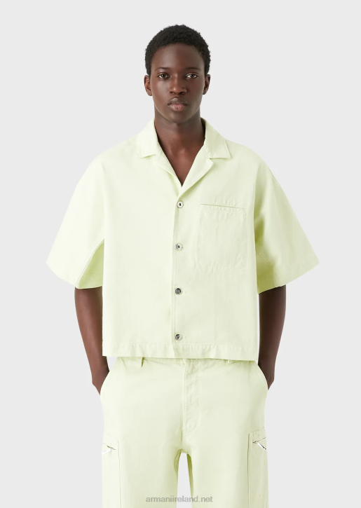 Men 086V1086 Short-Sleeved Denim Blouson With L'Amour Embroidery Armani Lime Green