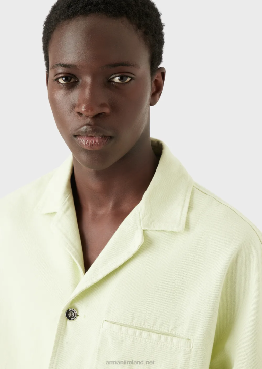 Men 086V1086 Short-Sleeved Denim Blouson With L'Amour Embroidery Armani Lime Green