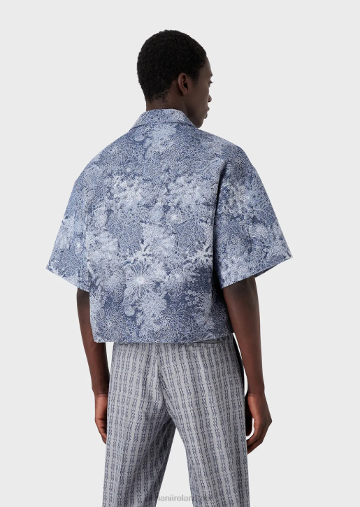Men 086V1087 Short-Sleeved Blouson In Gobelin Fabric With Sea-Bed Pattern Armani