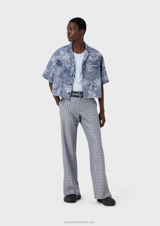 Men 086V1087 Short-Sleeved Blouson In Gobelin Fabric With Sea-Bed Pattern Armani