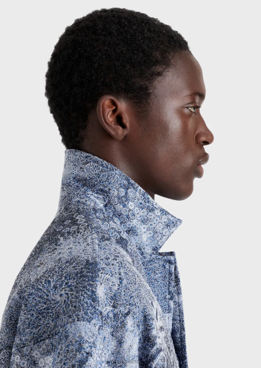 Men 086V1087 Short-Sleeved Blouson In Gobelin Fabric With Sea-Bed Pattern Armani