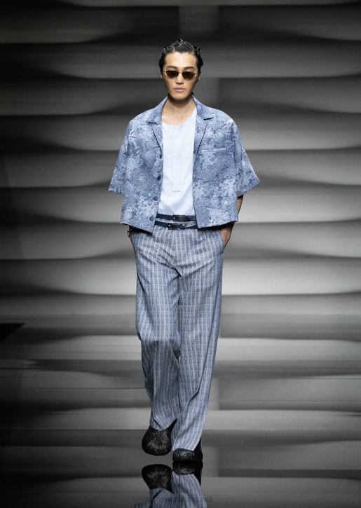 Men 086V1087 Short-Sleeved Blouson In Gobelin Fabric With Sea-Bed Pattern Armani