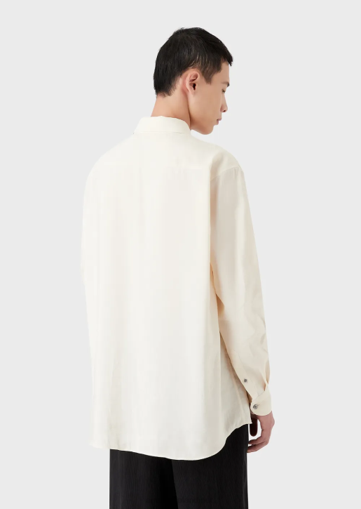 Men 086V1088 Smooth-Finish Modal Shirt With Palm Tree Patch Armani White